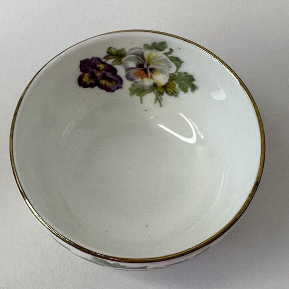 CROWN STAFFORDSHIRE Mini Creamer & Sugar Bowl White, Yellow, Purple Pansies VTG - Picture 12 of 13